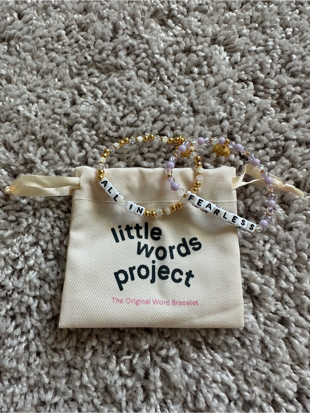 Kids 'All In' & 'Fearless' Lavender and Gold Bead Bracelet Set
